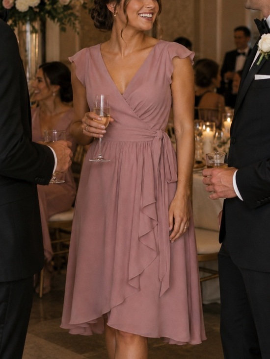 BHLDN Dresses & Skirts - BHLDN Hitherto Sydney Wrap Dress Size 6 Mauve Pink Cap Sleeve Bridesmaids